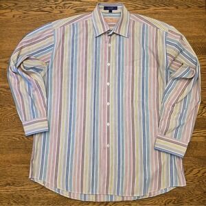 Alan Flusser Large Multicolor Striped Sleeve Button Up Shirt  Preppy Work